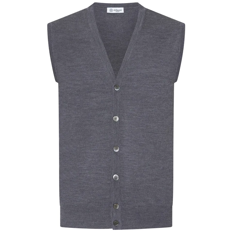 Merino Wool Sleeveless Cardigan - Mid Grey