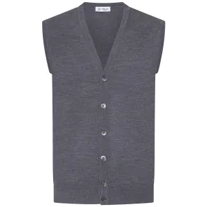 Merino Wool Sleeveless Cardigan - Mid Grey