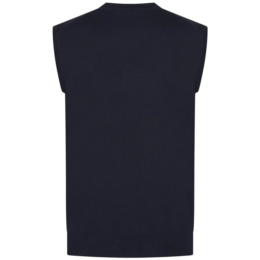 Merino Wool Sleeveless Cardigan - Navy