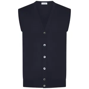 Merino Wool Sleeveless Cardigan - Navy