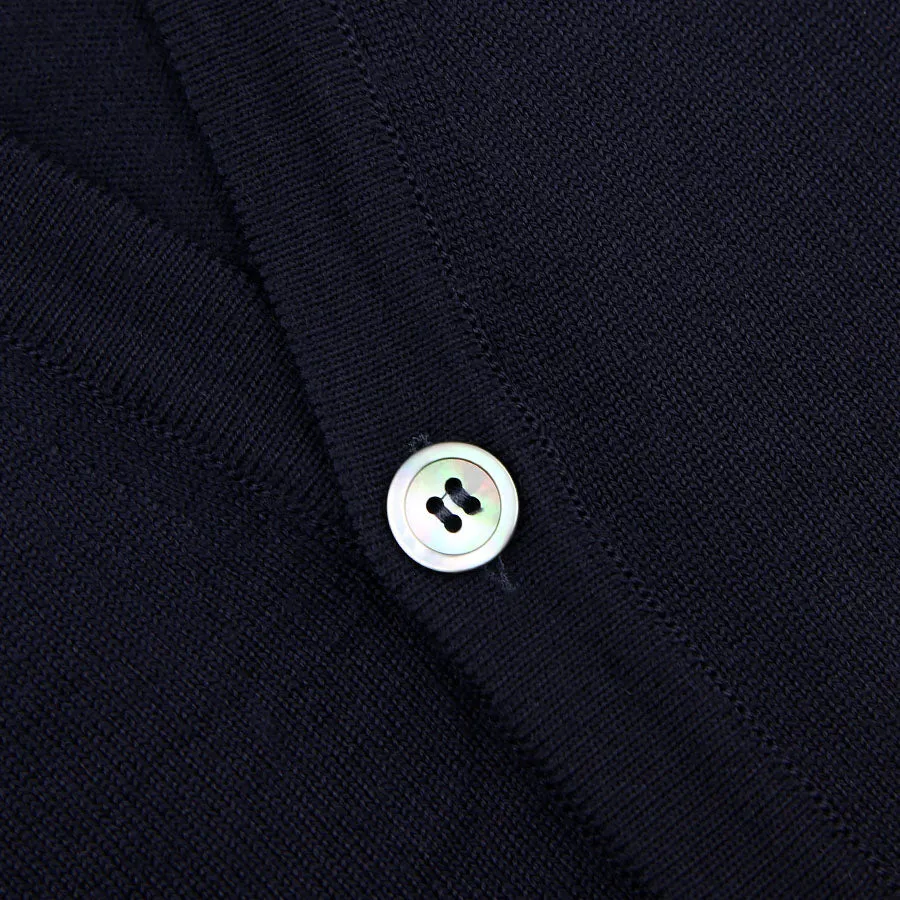 Merino Wool Sleeveless Cardigan - Navy