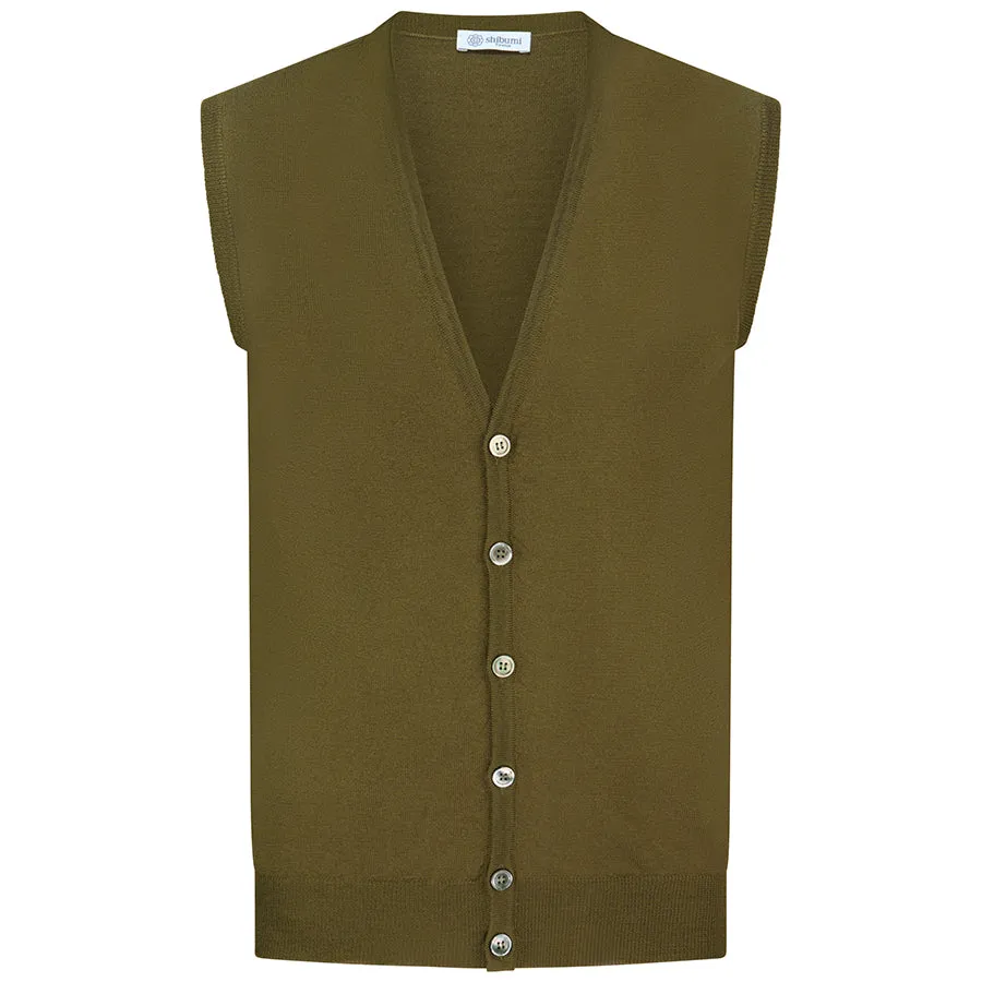 Merino Wool Sleeveless Cardigan - Olive
