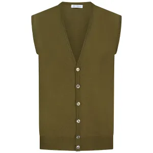 Merino Wool Sleeveless Cardigan - Olive