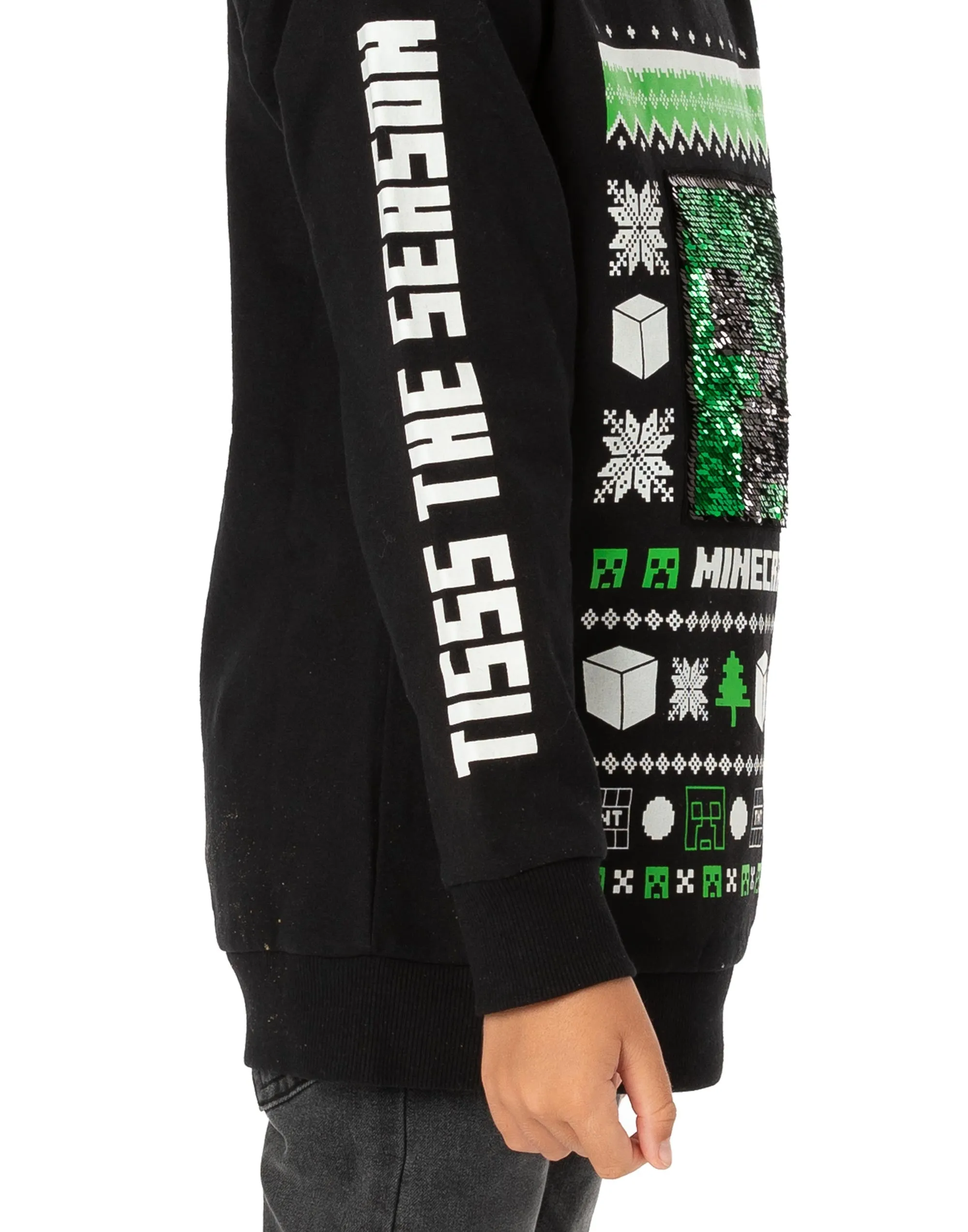 Minecraft Creeper Sequin Kids Christmas Jumper