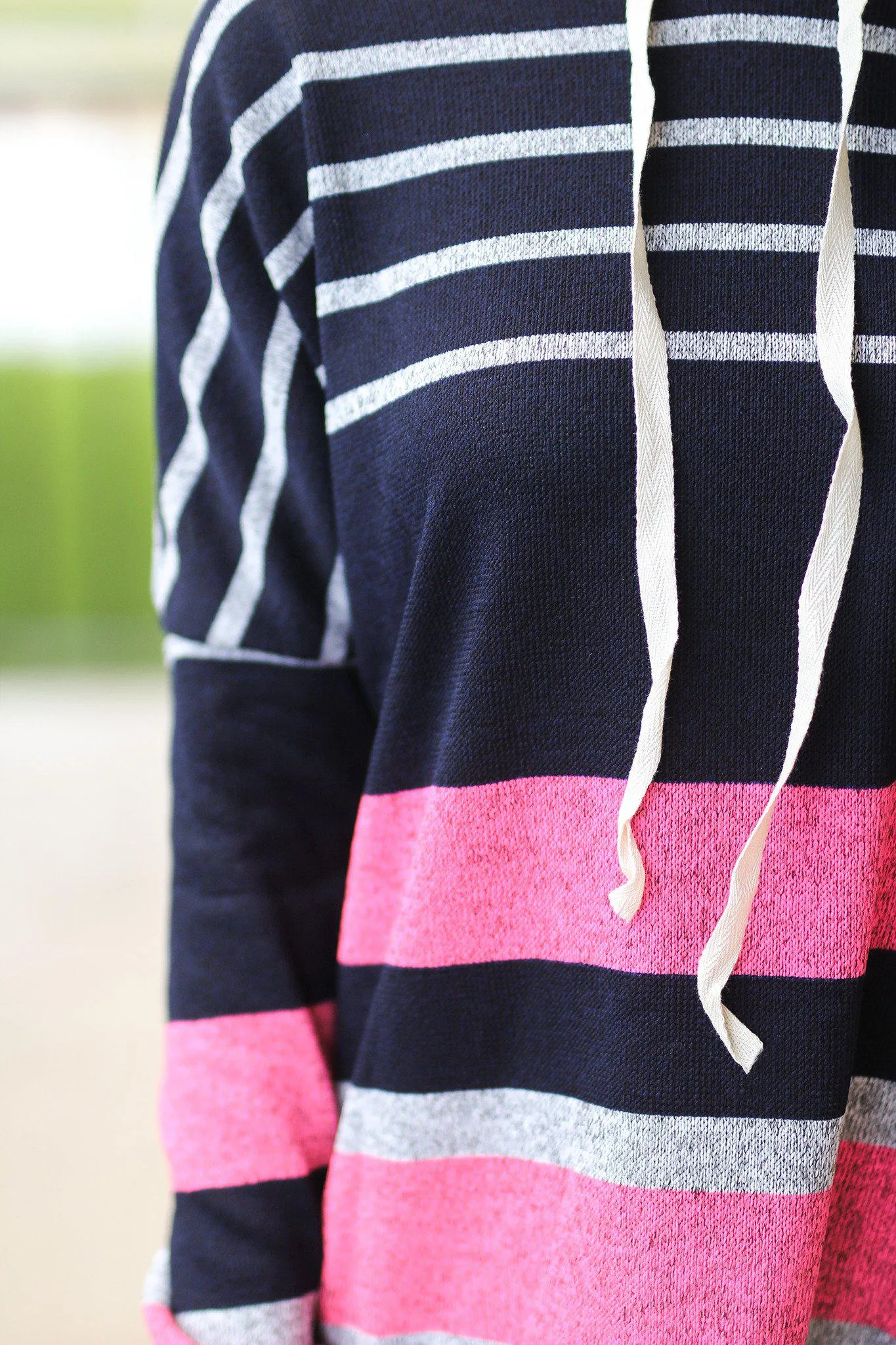 Navy and Pink Striped Hoodie