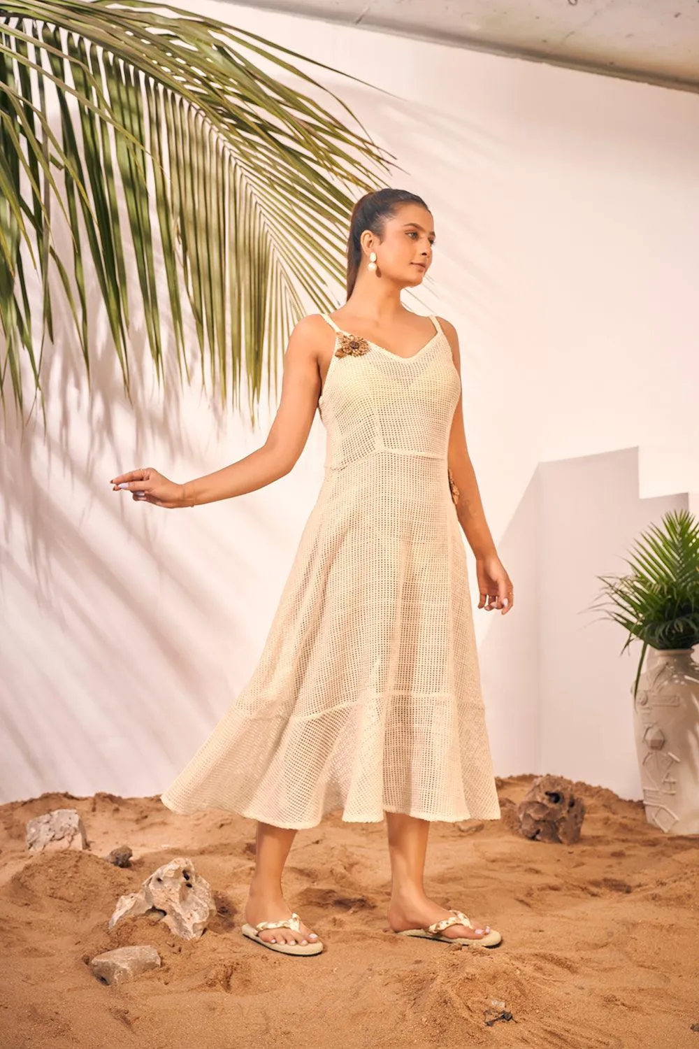 Off White Plus Size Beach Wear Knitted Cover Up Dress