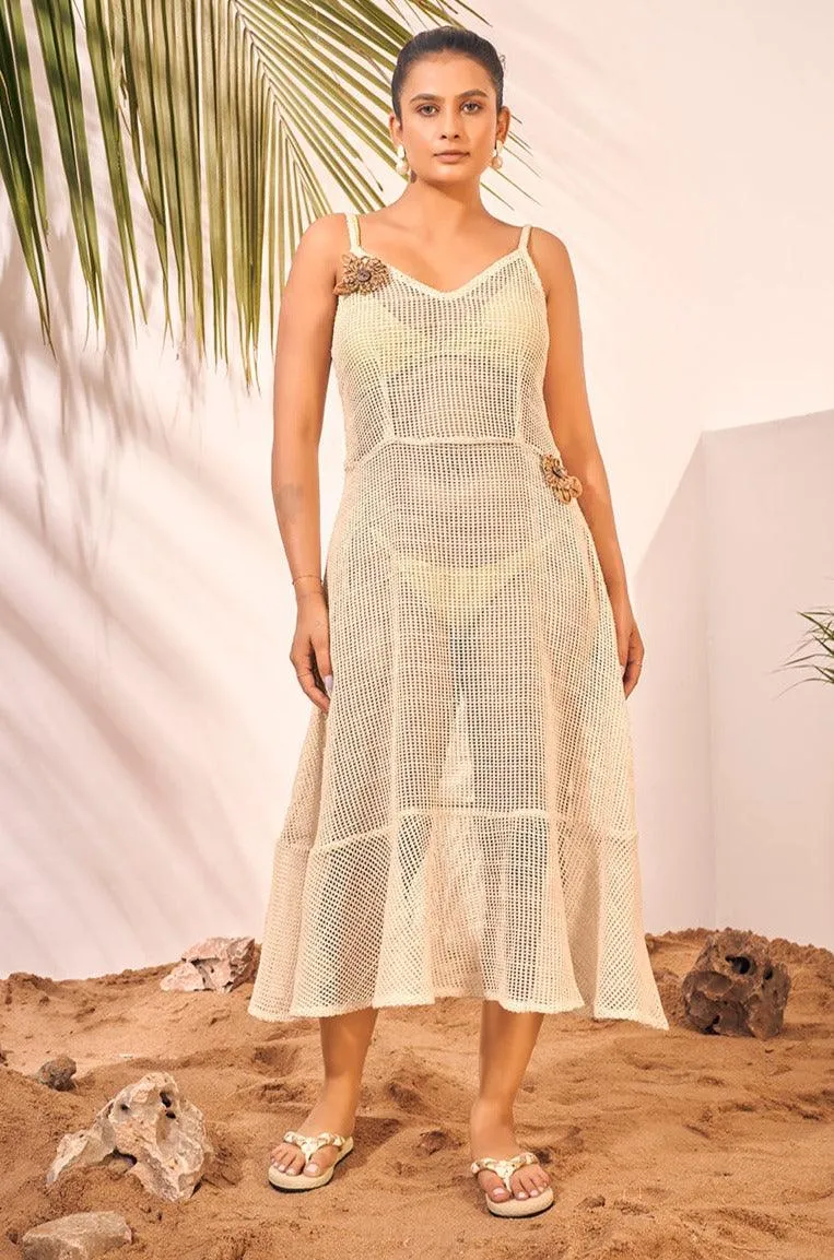 Off White Plus Size Beach Wear Knitted Cover Up Dress