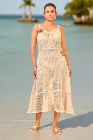 Off White Plus Size Beach Wear Knitted Cover Up Dress
