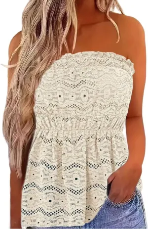 Patchwork Print Tube Tops Women Elastic Trim Strapless Vintage Blouse Multicolour Off The Shoulder Tee