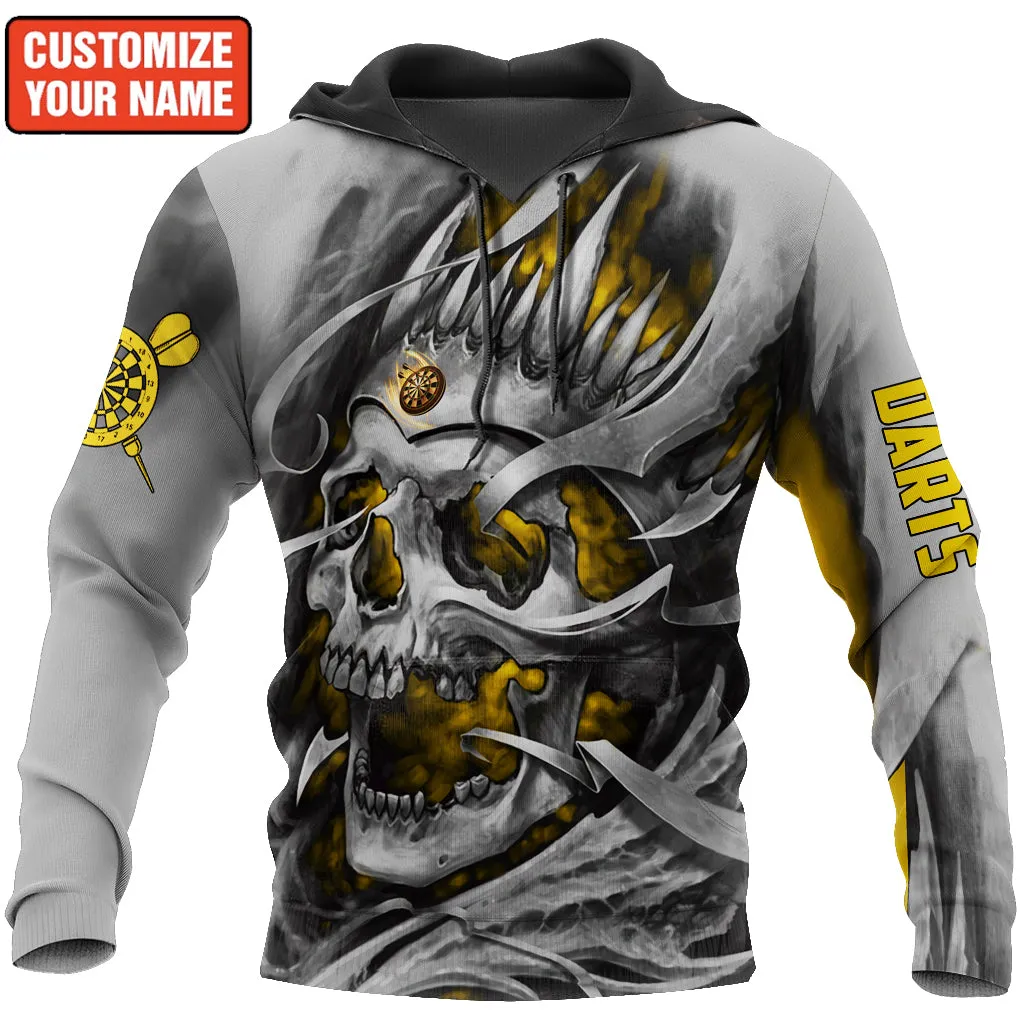 Personalized Name Multi Color Skull Darts 3D Hoodie Unisex Shirt, Skull Dart Hoodie