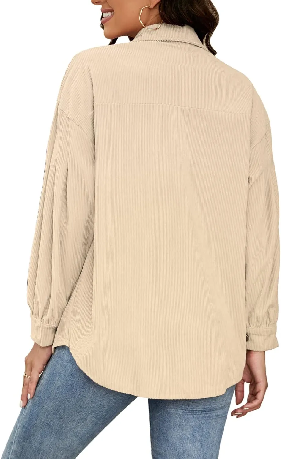 Plus Size Corduroy Jacket for Women Casual Long Sleeve Button Down Shacket Jacket