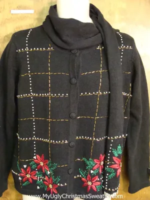 Poinsettia Funny Christmas Sweater with Scarf