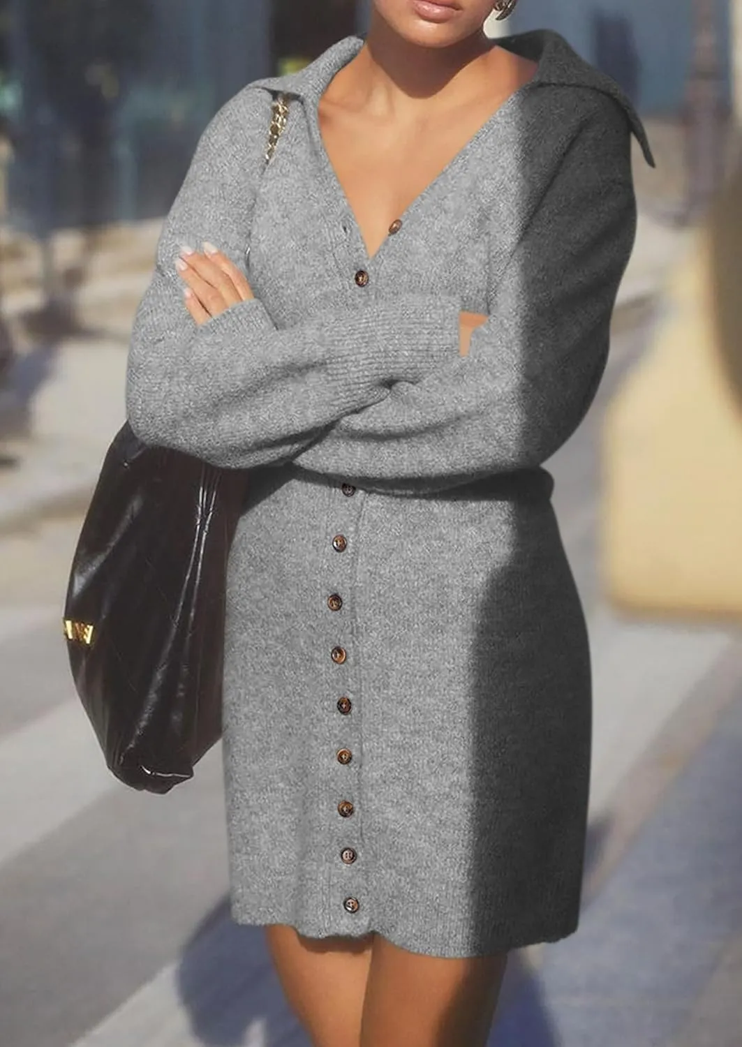 PRETTYGARDEN Sweater Dresses for Women 2025 Trendy Long Sleeve Button Down Short Spring Dress