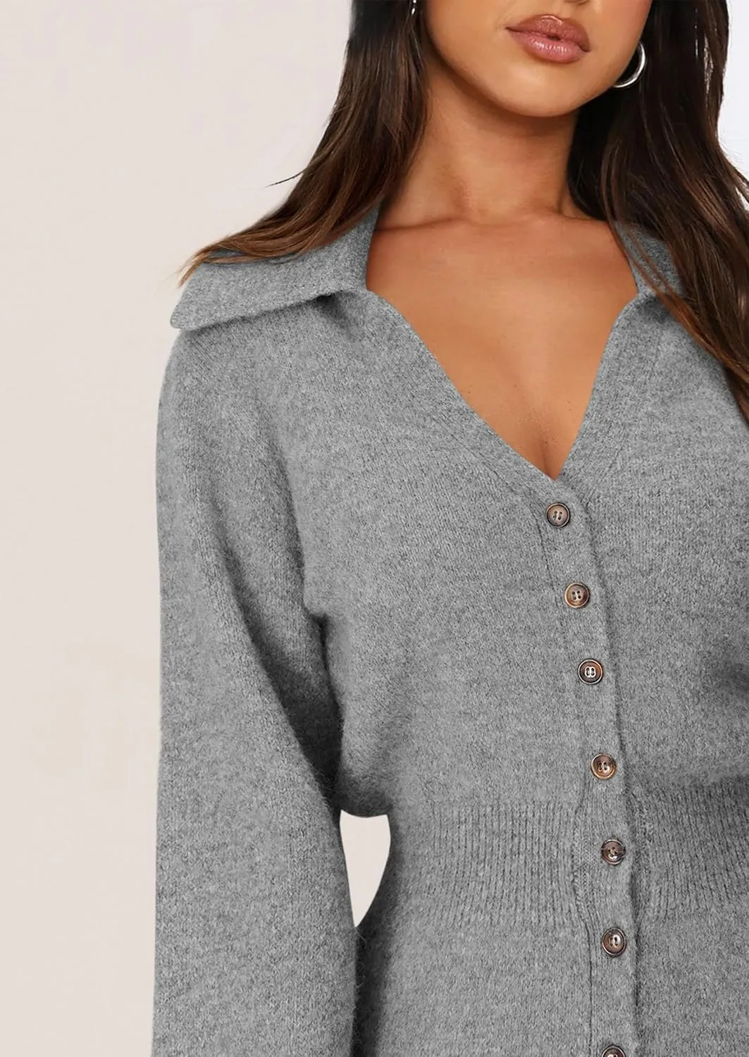 PRETTYGARDEN Sweater Dresses for Women 2025 Trendy Long Sleeve Button Down Short Spring Dress