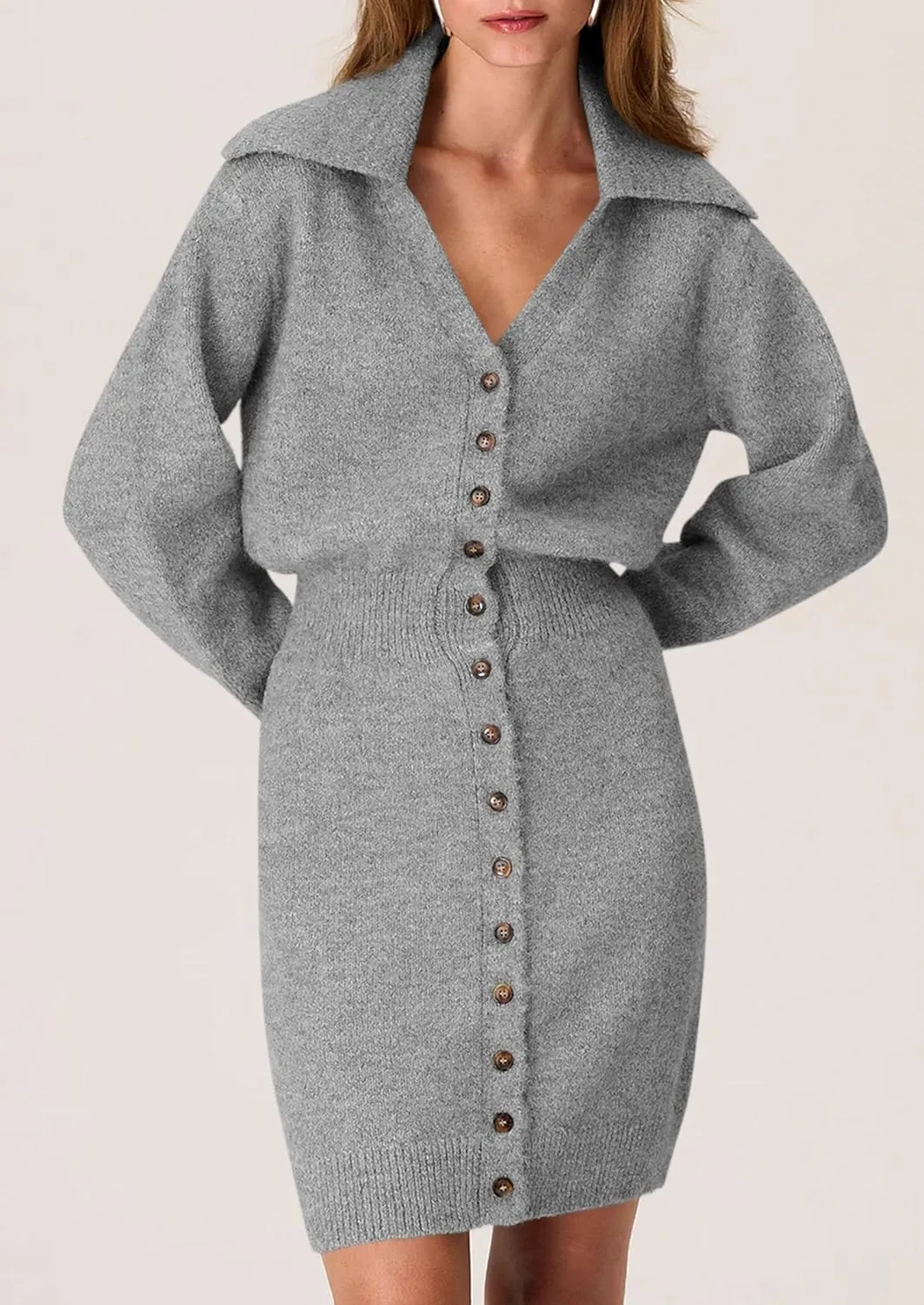 PRETTYGARDEN Sweater Dresses for Women 2025 Trendy Long Sleeve Button Down Short Spring Dress