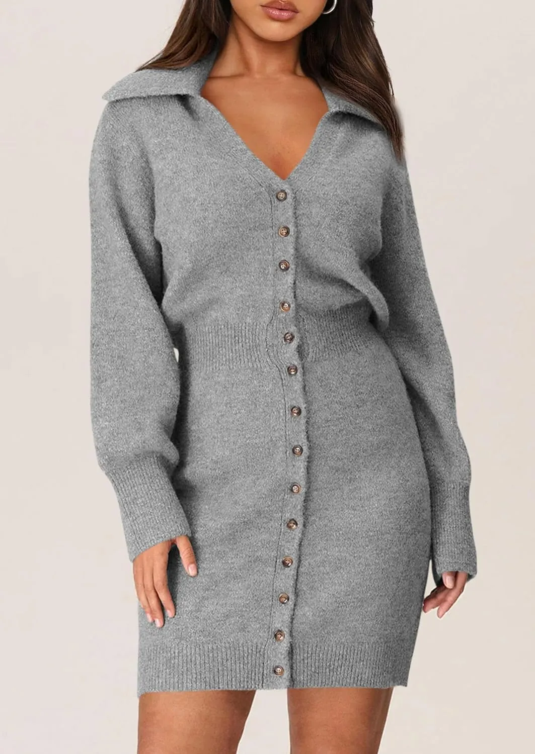PRETTYGARDEN Sweater Dresses for Women 2025 Trendy Long Sleeve Button Down Short Spring Dress