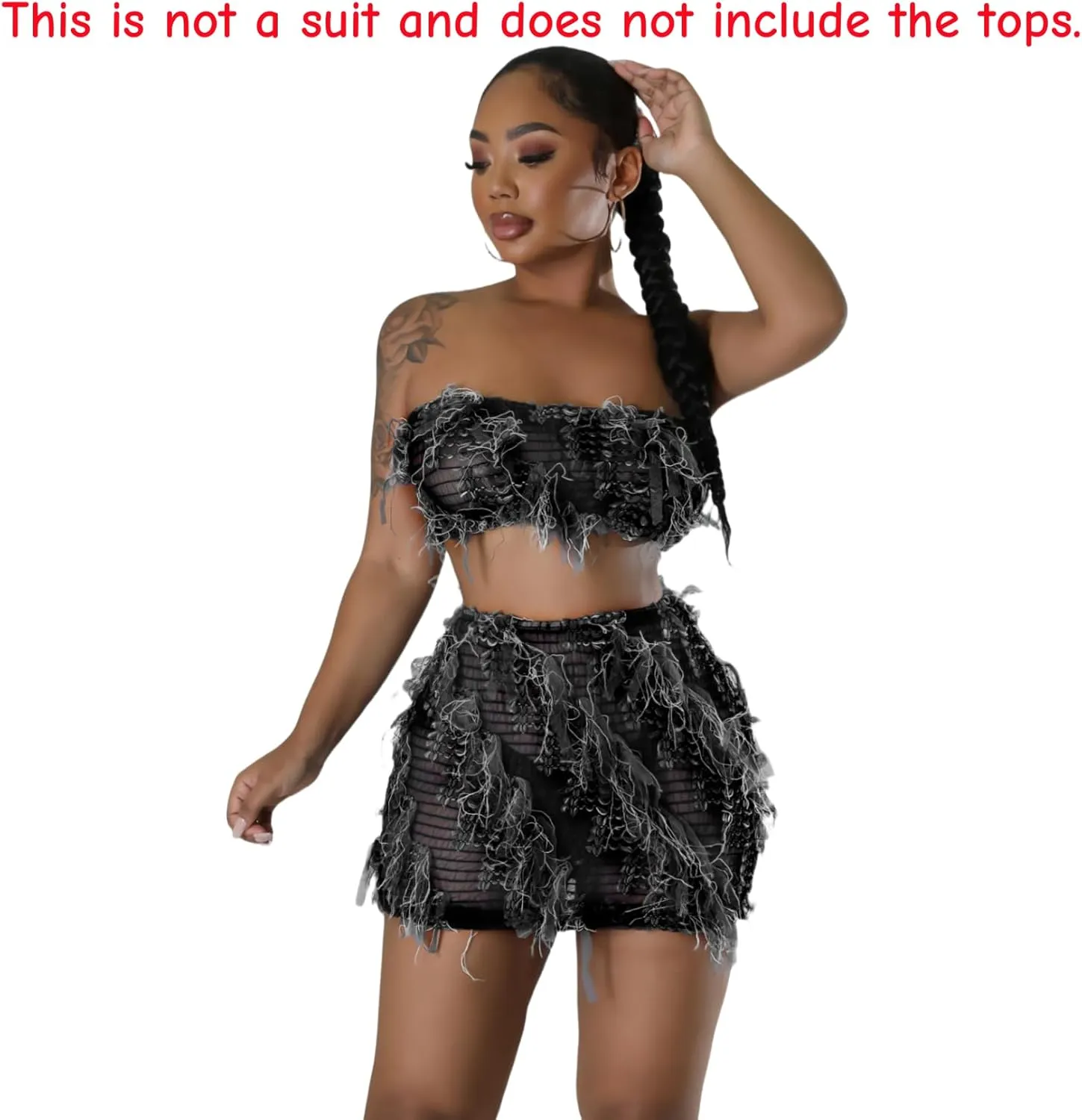 RARITYUS Women's Colorful Stripes Tassel Mini Skirt Stretch High Waist Bodycon Short Skirt Sexy Knit Mesh Hip Skirt