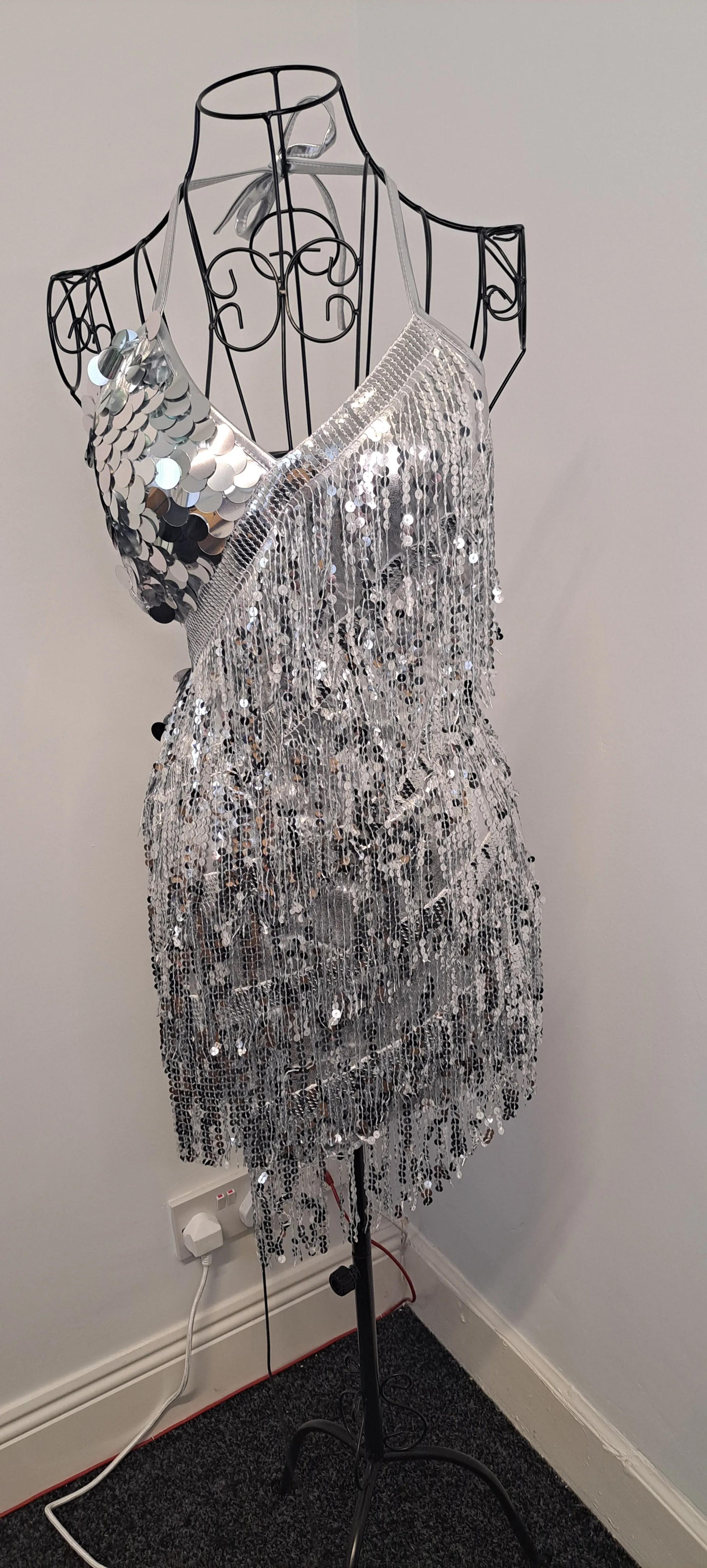 Sequin Fringed Halter Dress