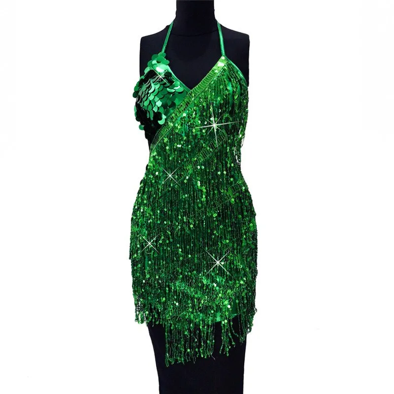Sequin Fringed Halter Dress