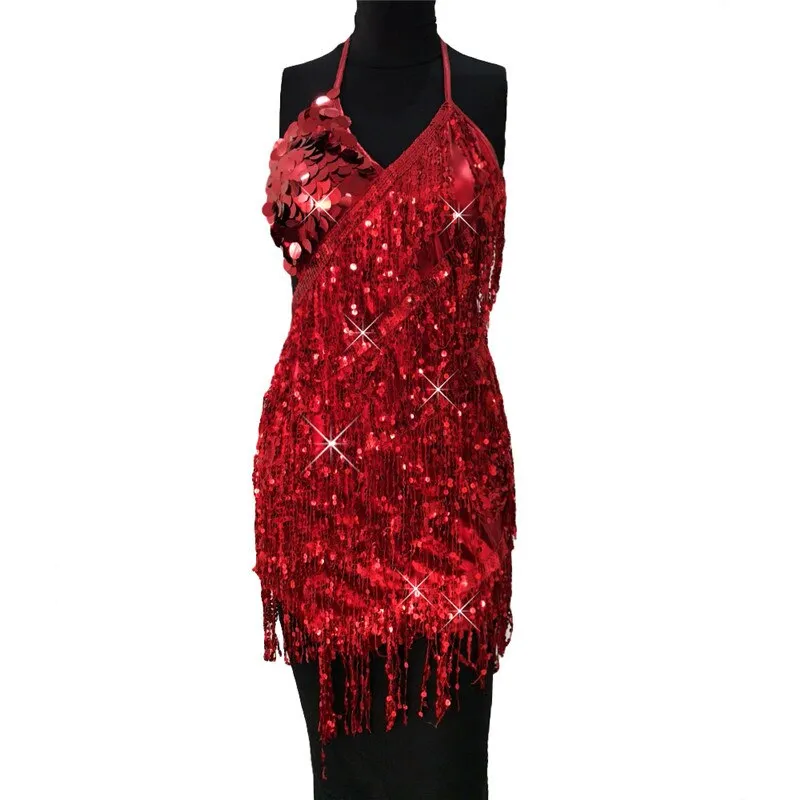 Sequin Fringed Halter Dress