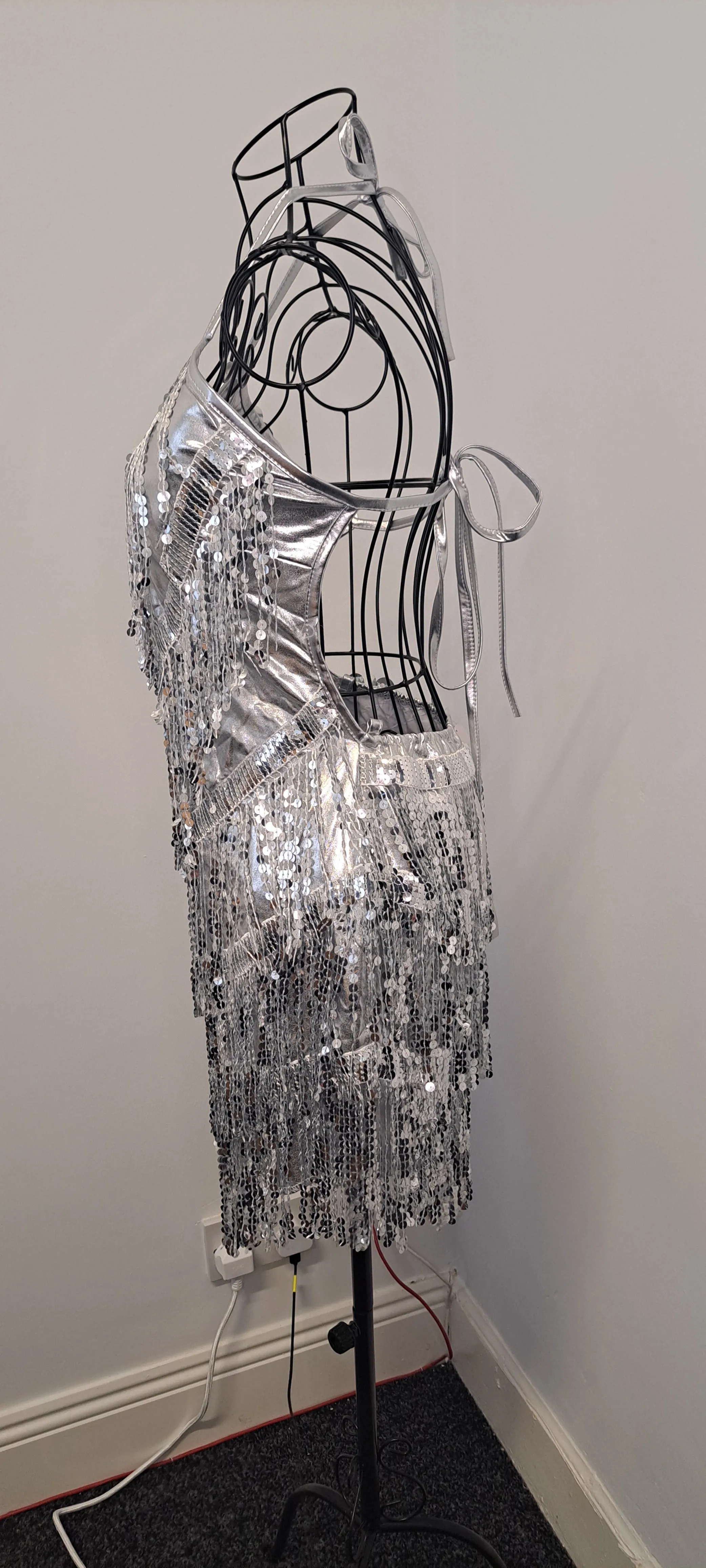 Sequin Fringed Halter Dress