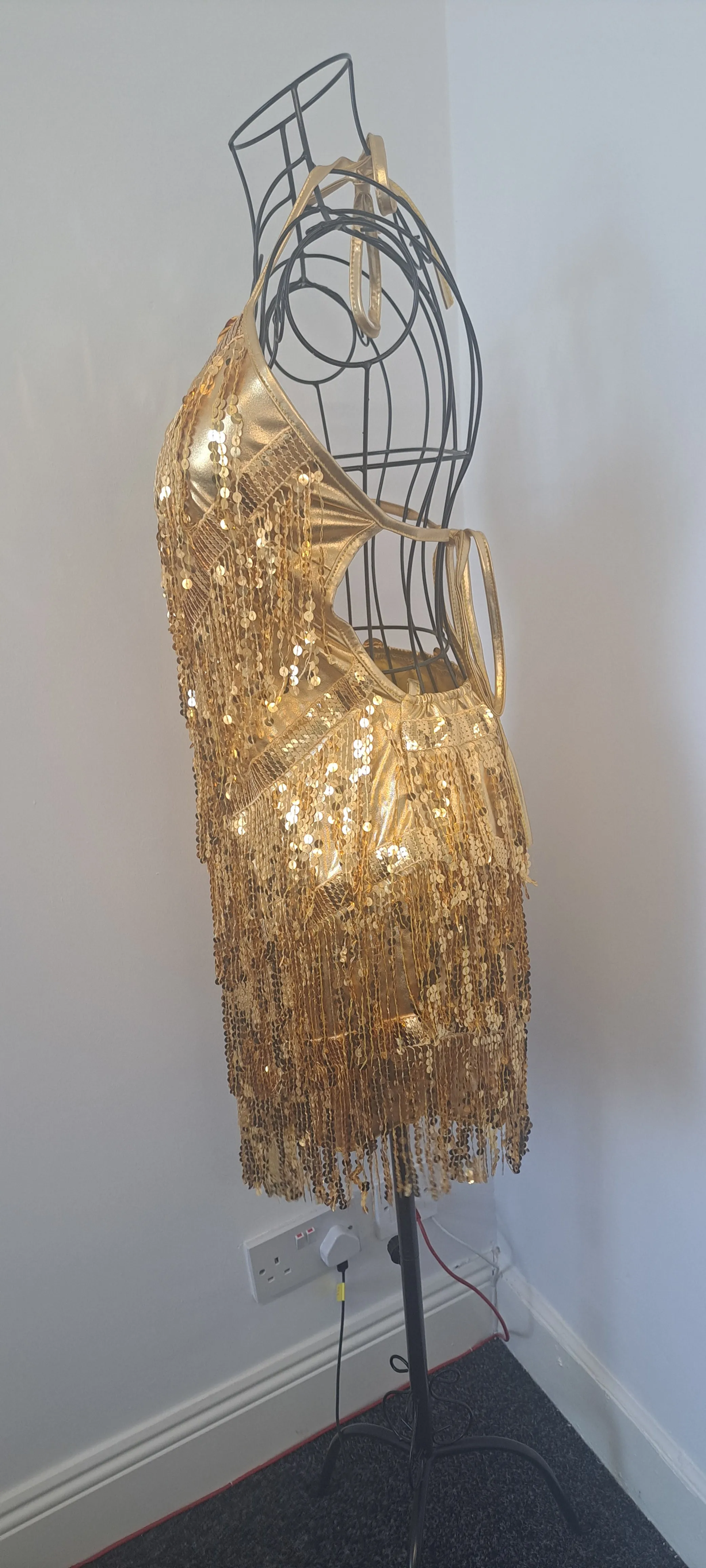 Sequin Fringed Halter Dress