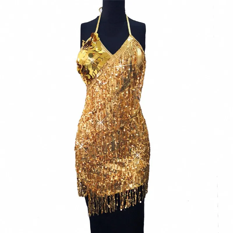 Sequin Fringed Halter Dress