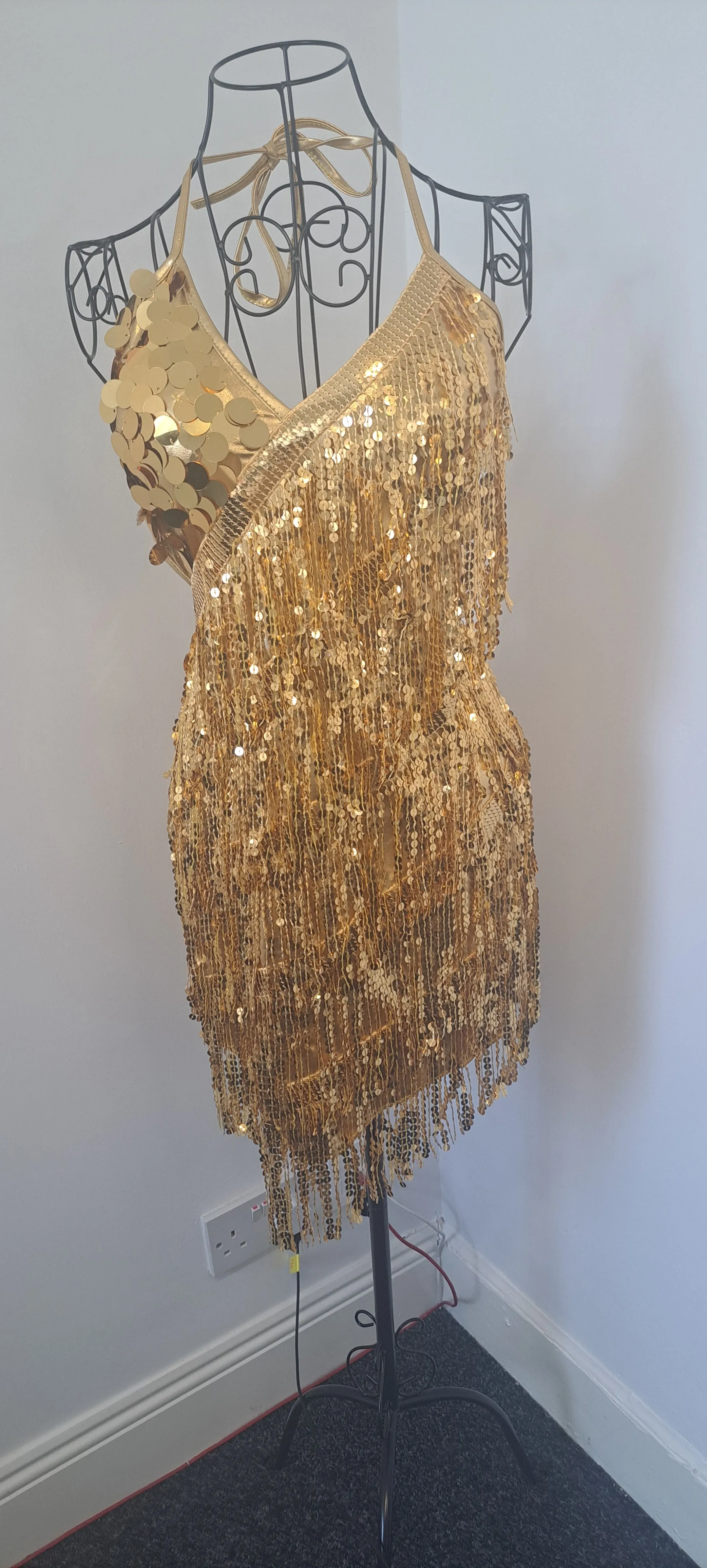 Sequin Fringed Halter Dress
