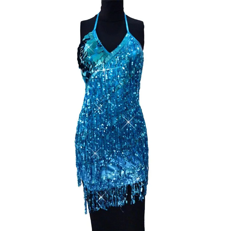 Sequin Fringed Halter Dress