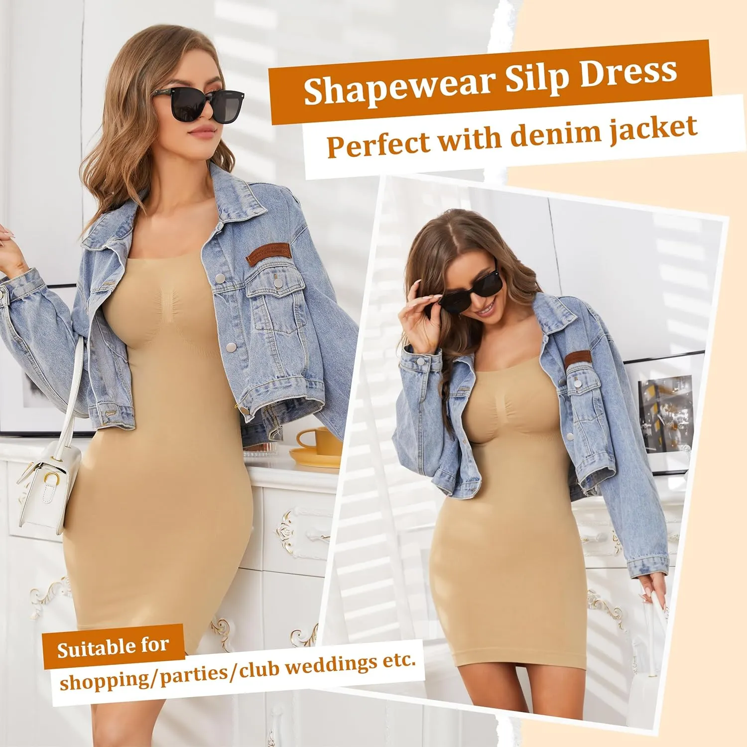 Strapless Shapewear Dress Full Slip Dress for Women Seamless Body Shaper Under Dresses Tummy Control Dress