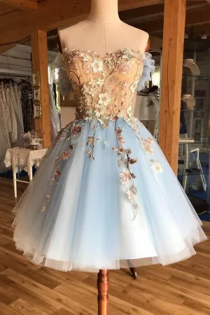 Sweatheart Light Blue Tulle Homecoming Dress