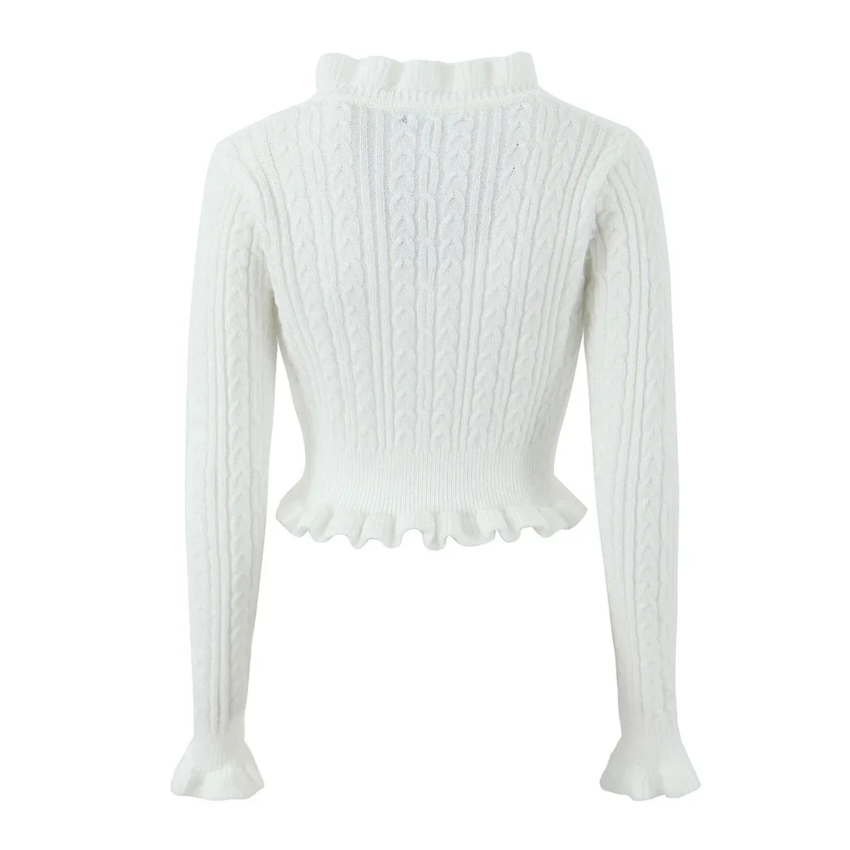 TAVIMART  -  Woman Slim Waist Full Sleeve Sweater Knitwear Jumper Y2K Twist Knitted Wood ears O neck Cropped Cardigan Korea Clothes