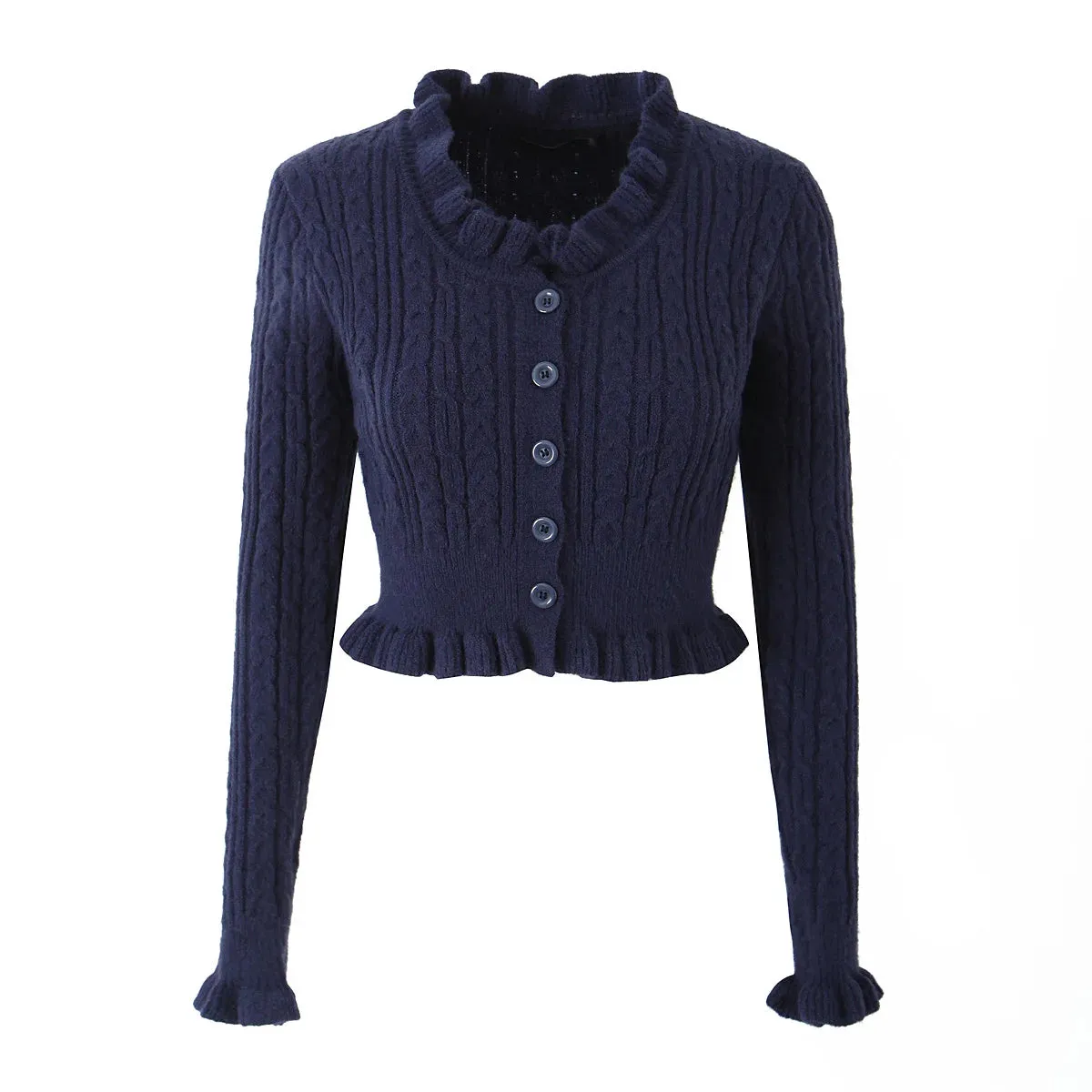 TAVIMART  -  Woman Slim Waist Full Sleeve Sweater Knitwear Jumper Y2K Twist Knitted Wood ears O neck Cropped Cardigan Korea Clothes