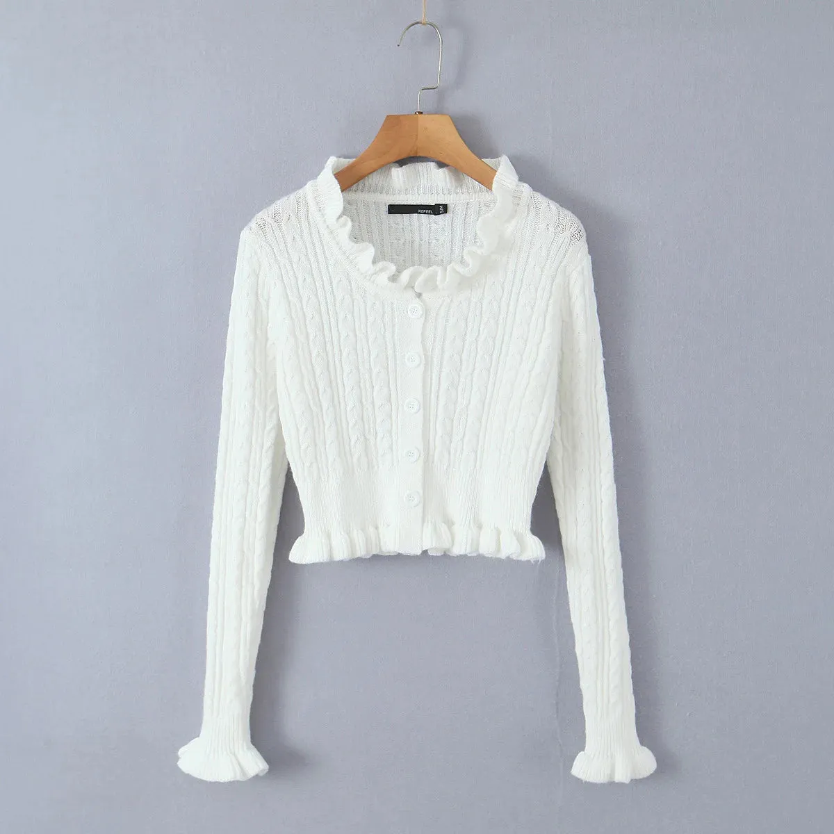 TAVIMART  -  Woman Slim Waist Full Sleeve Sweater Knitwear Jumper Y2K Twist Knitted Wood ears O neck Cropped Cardigan Korea Clothes