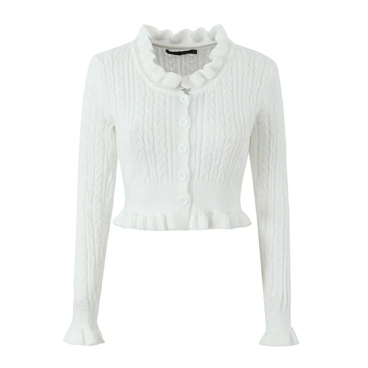 TAVIMART  -  Woman Slim Waist Full Sleeve Sweater Knitwear Jumper Y2K Twist Knitted Wood ears O neck Cropped Cardigan Korea Clothes