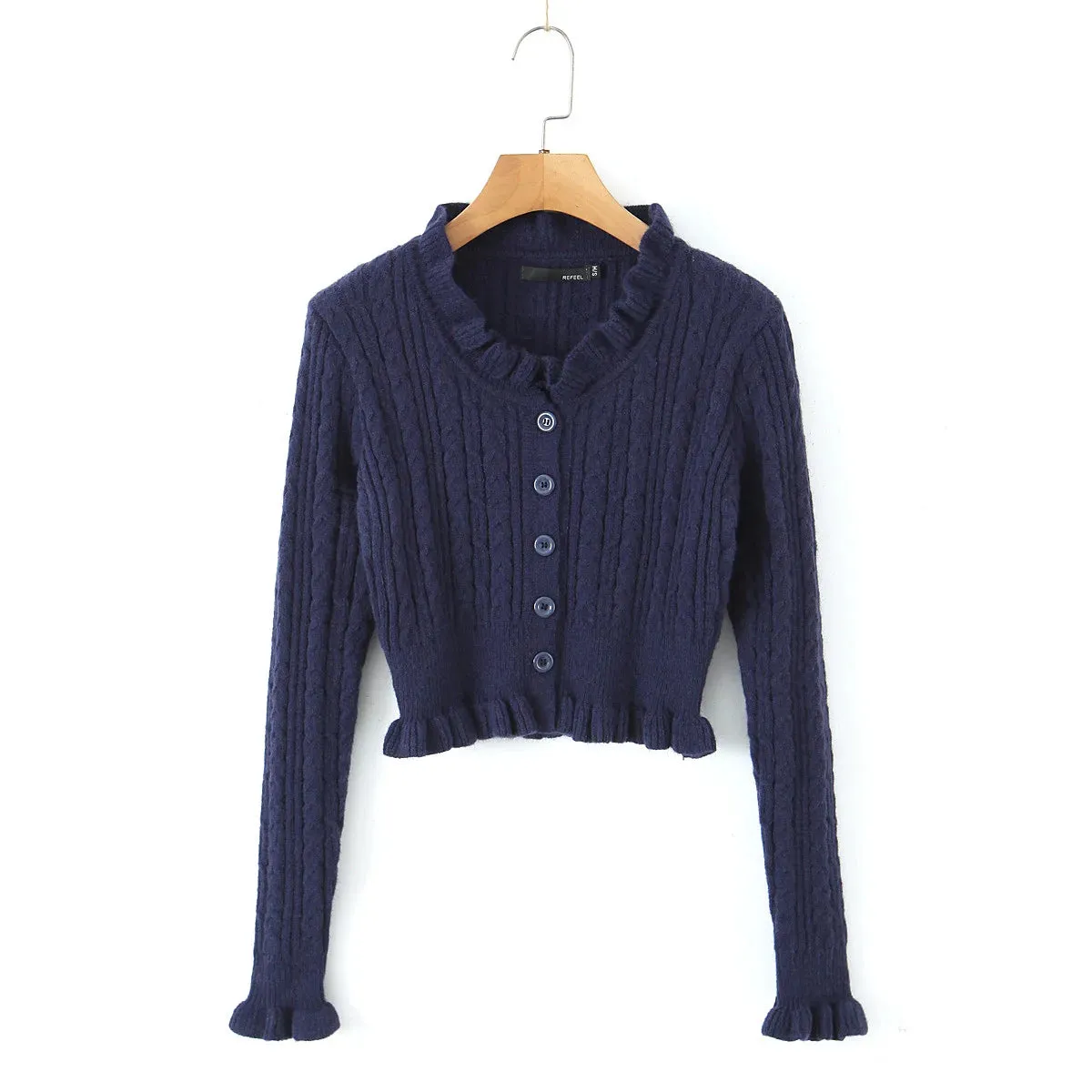TAVIMART  -  Woman Slim Waist Full Sleeve Sweater Knitwear Jumper Y2K Twist Knitted Wood ears O neck Cropped Cardigan Korea Clothes