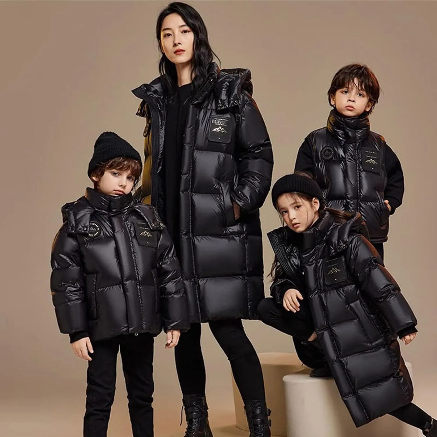 ToddlBy Boys Girls Long Puffer Down Jacket Kids Hooded Down Winter Coat Thick Warm Coat Parka Padded Jacket