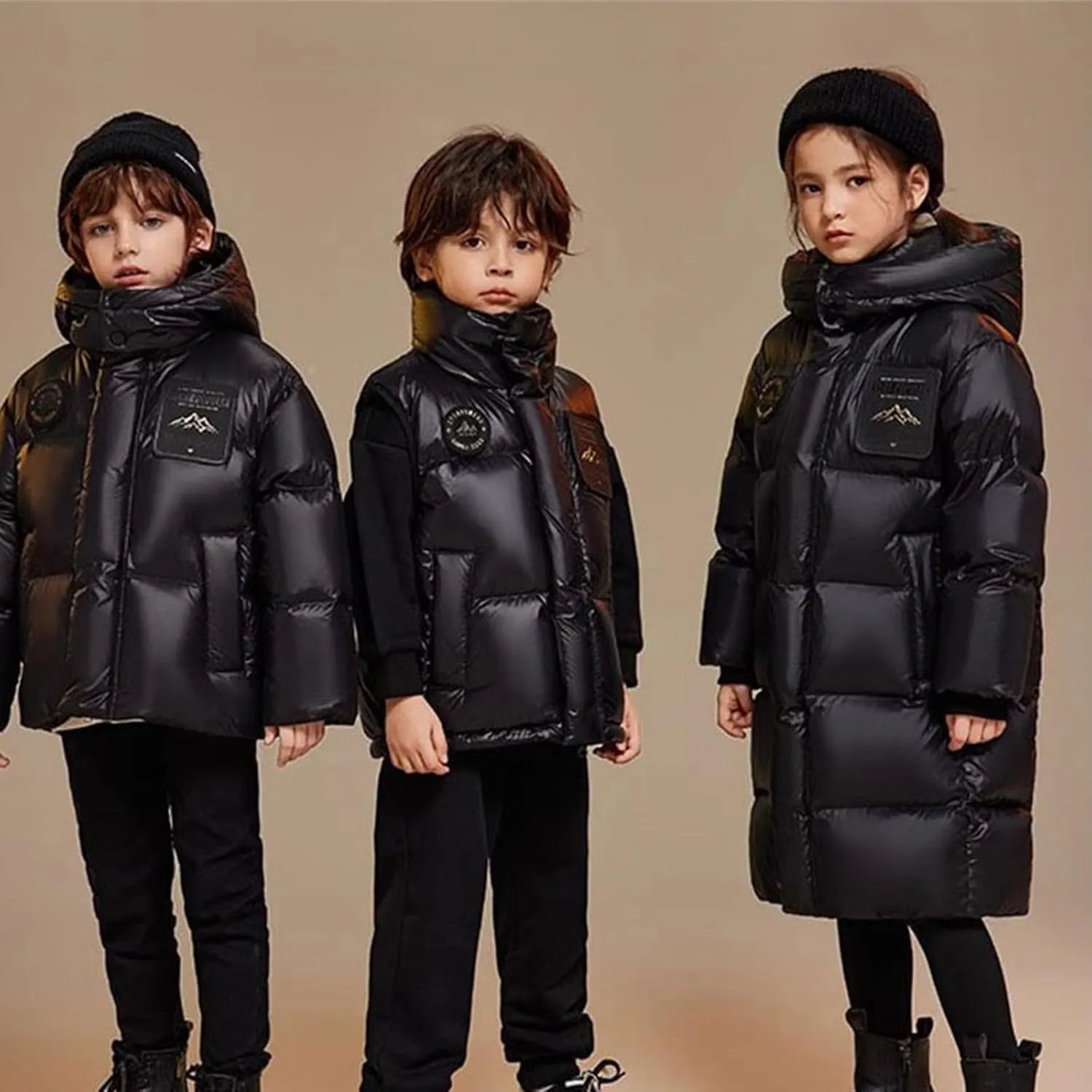 ToddlBy Boys Girls Long Puffer Down Jacket Kids Hooded Down Winter Coat Thick Warm Coat Parka Padded Jacket