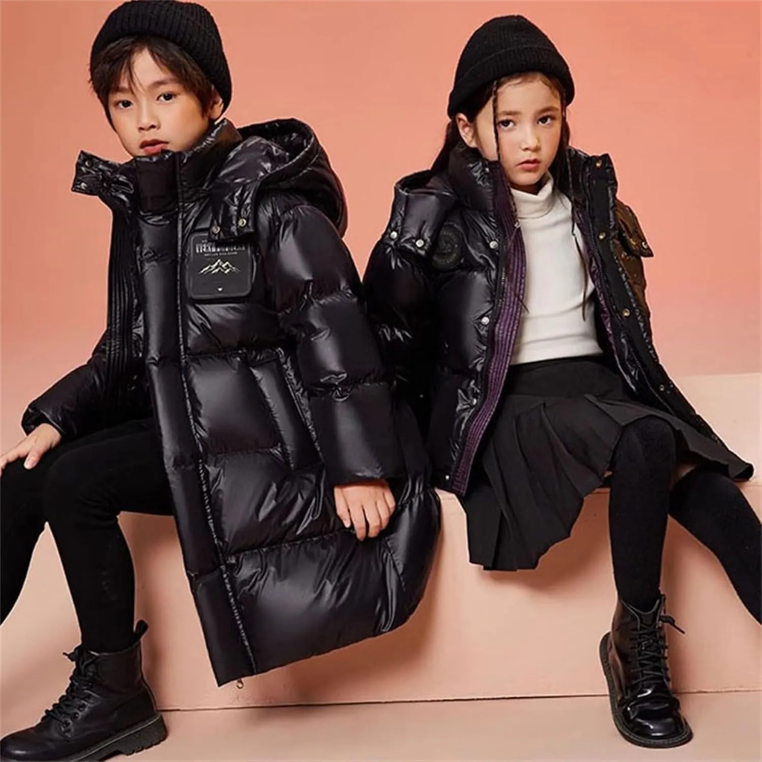 ToddlBy Boys Girls Long Puffer Down Jacket Kids Hooded Down Winter Coat Thick Warm Coat Parka Padded Jacket