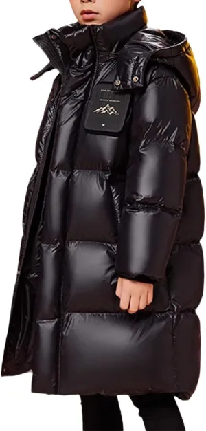 ToddlBy Boys Girls Long Puffer Down Jacket Kids Hooded Down Winter Coat Thick Warm Coat Parka Padded Jacket