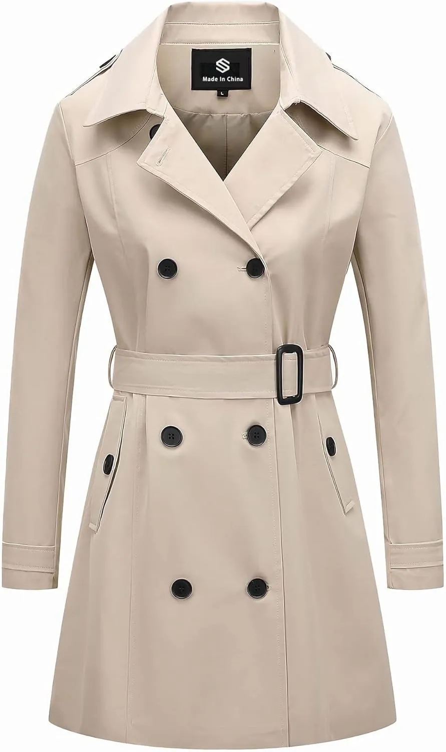 TRATENBY Women's Trench Coat Long Double Breasted Peacoat for Outerwear Trench Knee Length