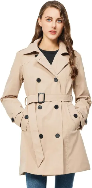 TRATENBY Women's Trench Coat Long Double Breasted Peacoat for Outerwear Trench Knee Length