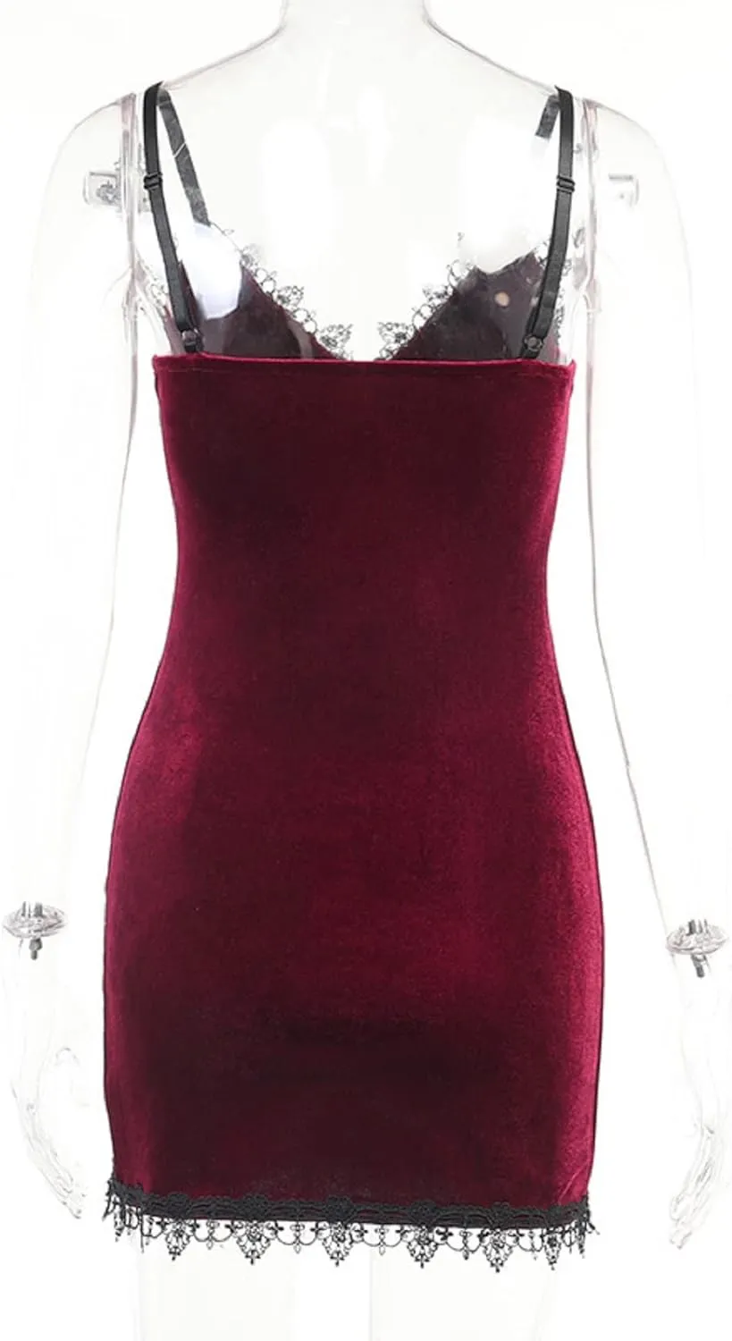 TSMNZMU Women Gothic Mini Dress Velvet Sleeveless Lolita Dresses Emo Grunge Punk Dress Goth Sexy Halter Dress