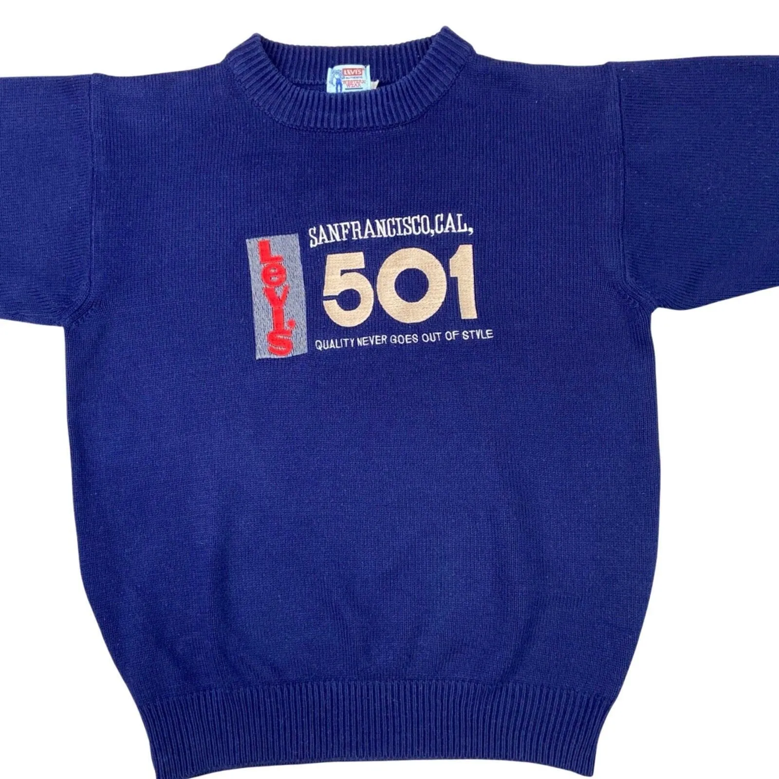 Vintage 90s Blue Embroidered Levi’s Knitted Jumper M