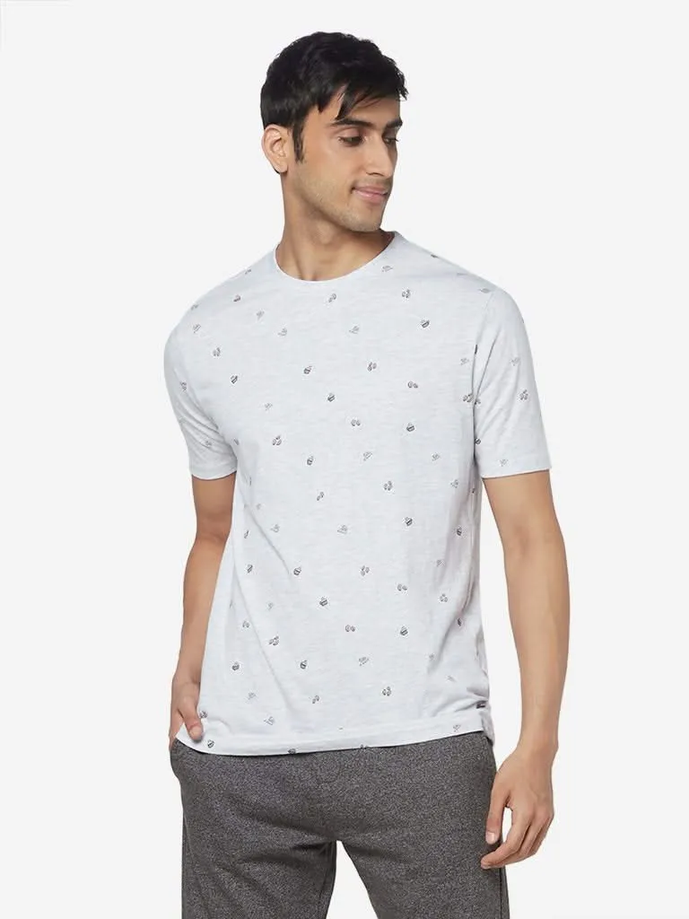 WES Lounge Grey Mel Relaxed-Fit Print T-Shirt
