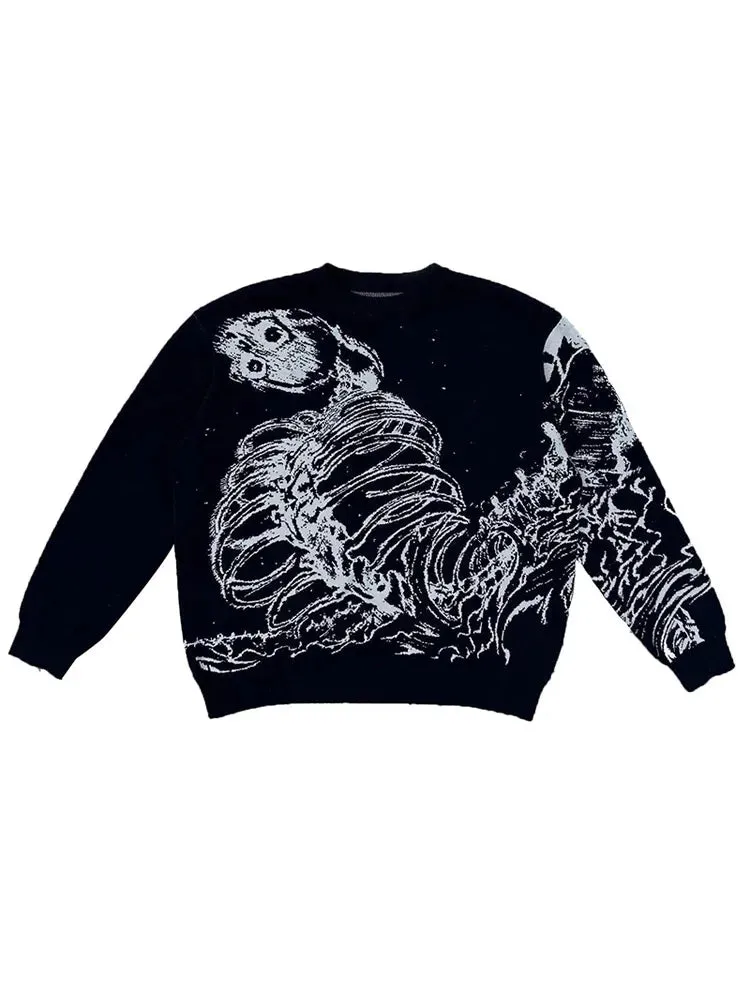 Wiaofellas  -  Fashion Street Men's Knitted Sweater Casual Loose Round Neck Jacquard Pullover Male Autumn Long Sleeve Jumpers Knitwear