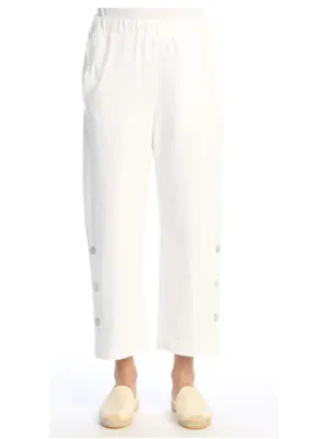 WK13-Wht Crop Pants with Pockets - Cotton Span Jersey Women's Pant
