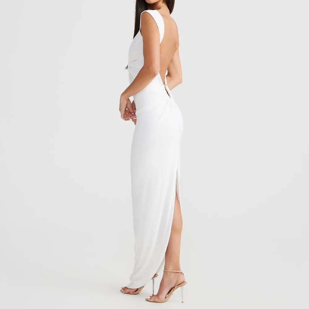 Women Sexy Backless Dress V Neck Sleeveless Open Back Split Maxi Dress Party Cocktail Bodycon Long Dress