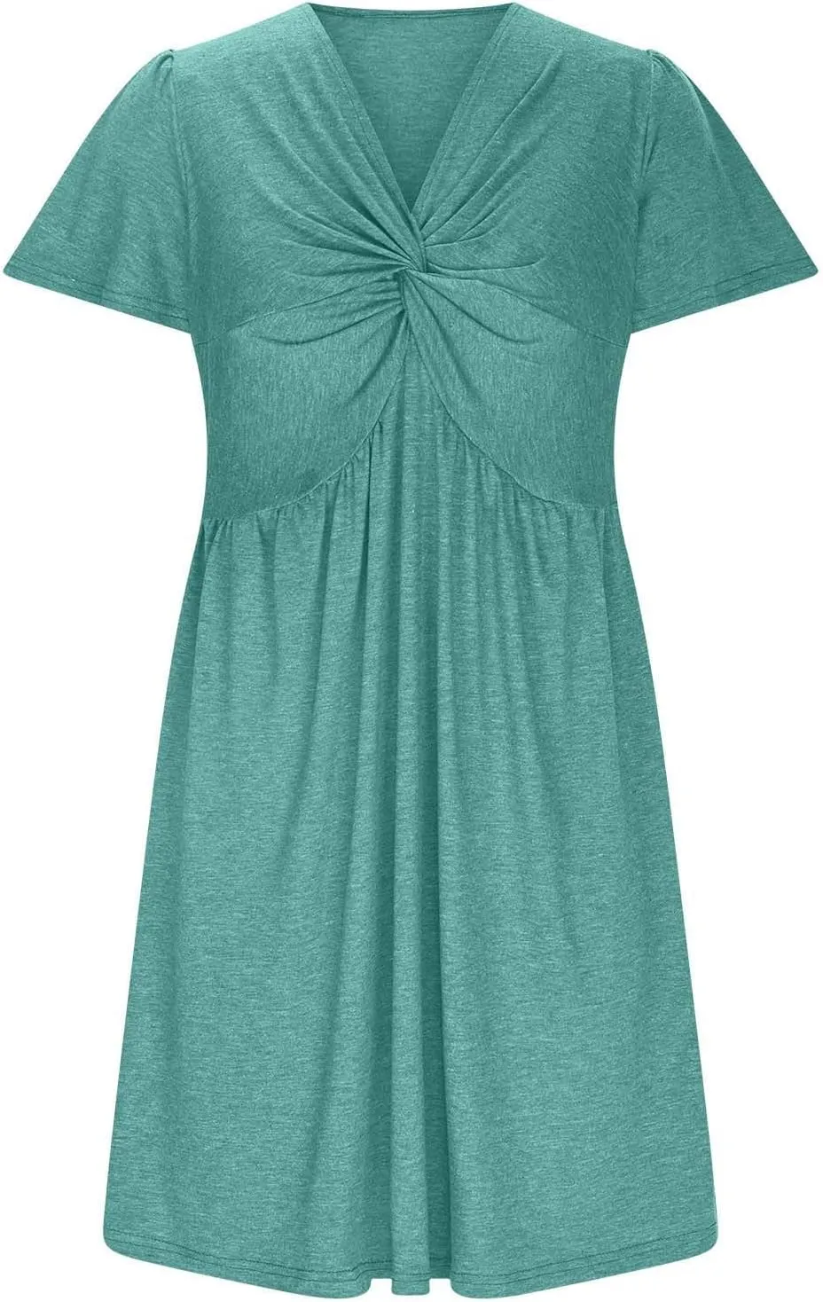 Womens Casual Summer Twist Front V Neck Short Sleeve Mini Dress, Elegant Short Sleeve Swing Sundress Beach Outfits