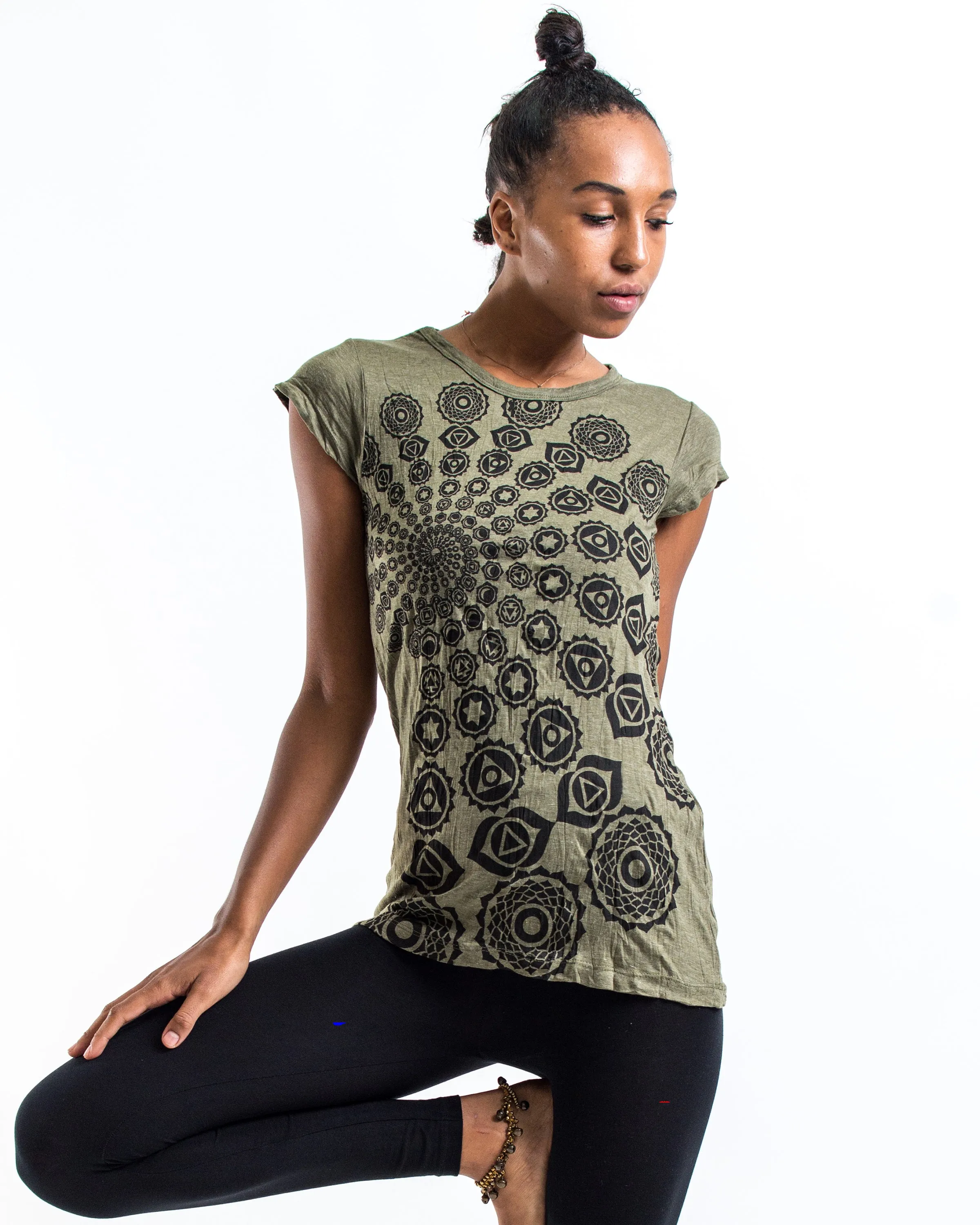 Womens Chakra Fractal T-Shirt in Green